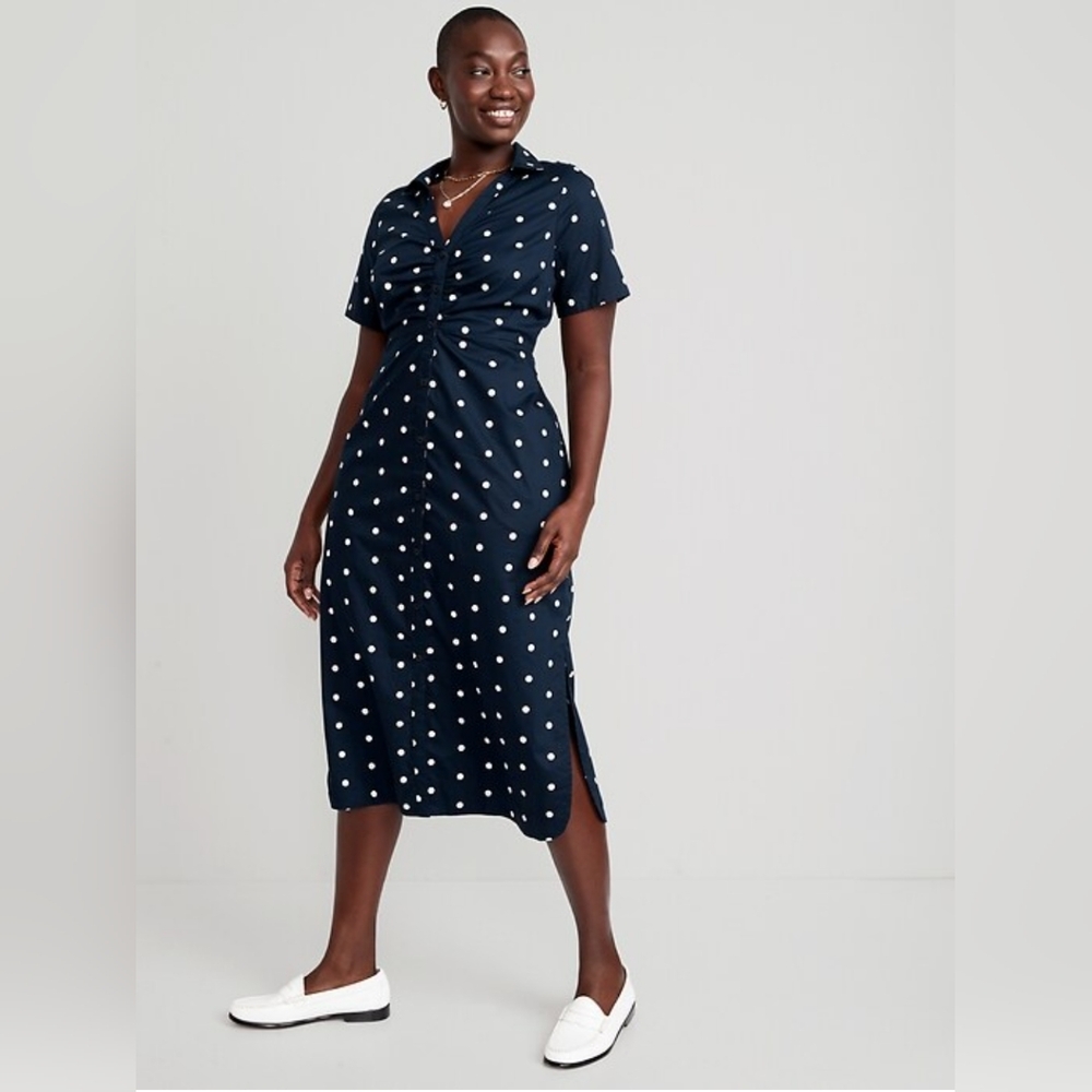Old Navy Navy Blue Polka Dot Midi Dress